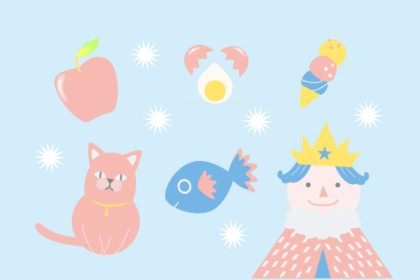 猫・リンゴのイラスト